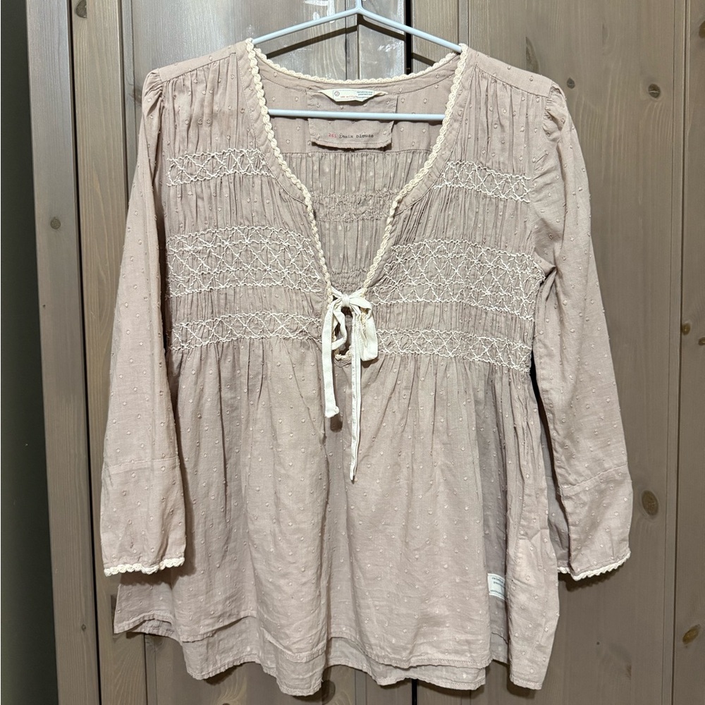 ***SOLD***ODD MOLLY smocked Swiss dot cotton top boho